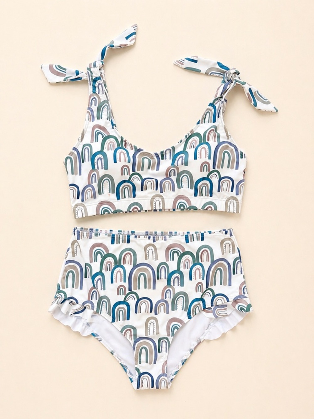 Honeysuckle Swim Co High-Waisted Rainbow Print Bikini / Full Coverage Bikini